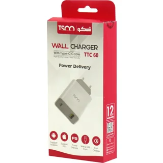 شارژر دیواری TTC 60 با کابل تبدیل 20Type-Cوات
